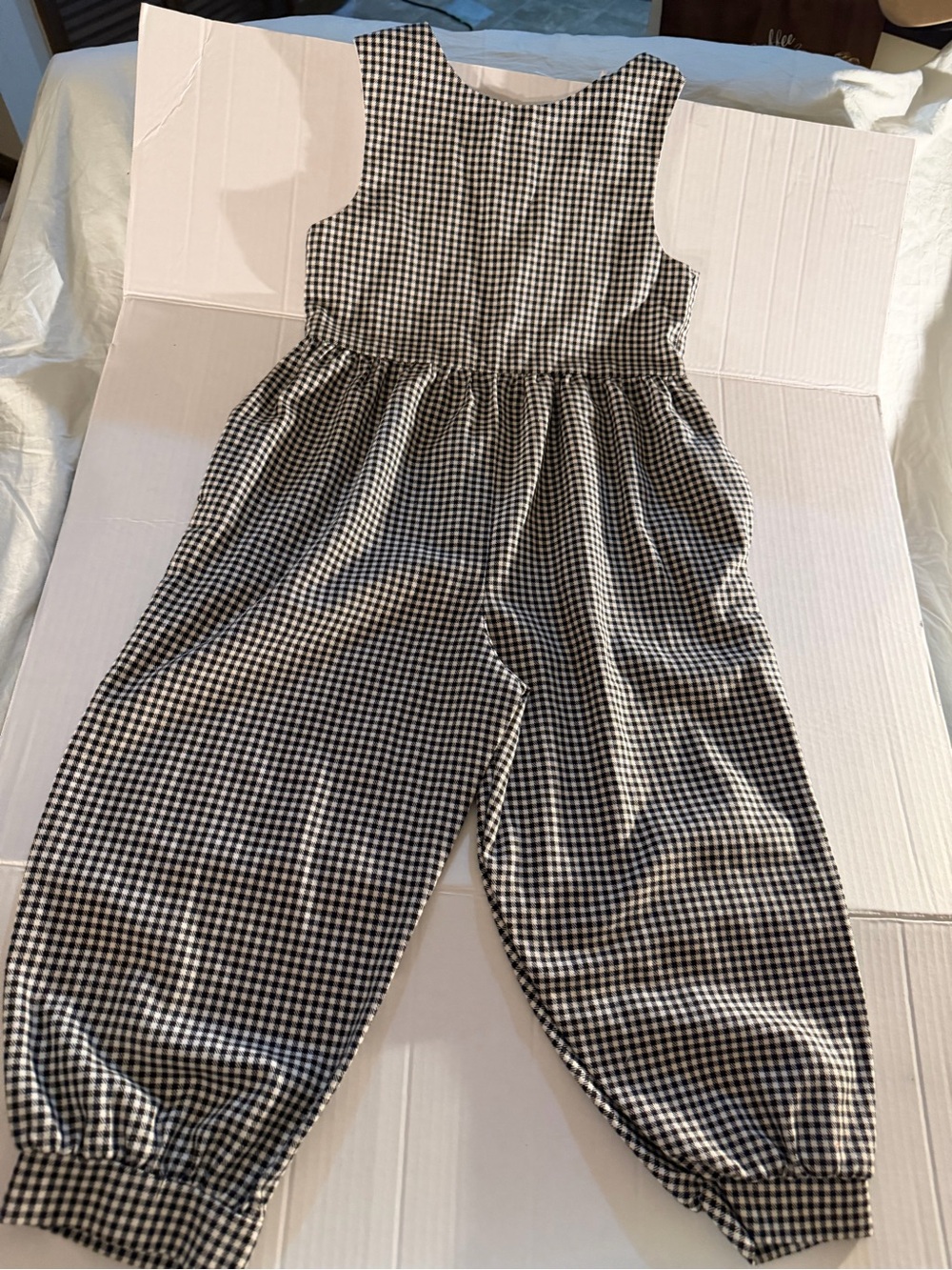 #324 Black & White Gingham Kids Jumpsuit with Red Embroidery - Picture 4 of 5
